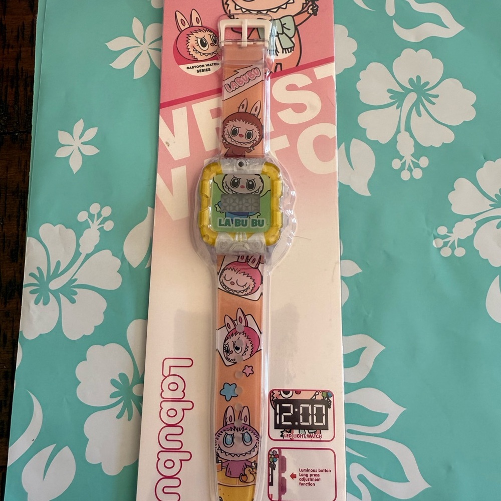 Labubu Kids Cartoon Watch - Pink and Yellow